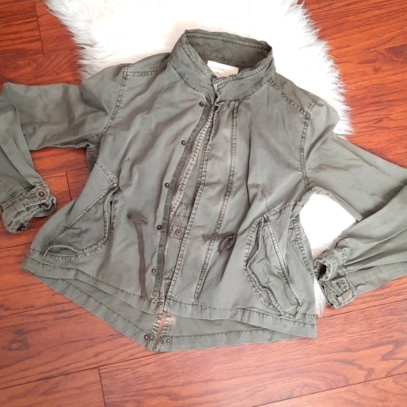 Free People Jackets & Blazers - Free People Military Moto Green Lightweight Jacket